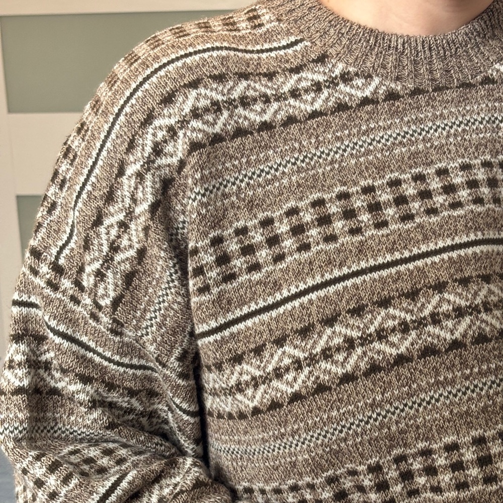 ‼️SOLD‼️ VINTAGE 90s R&R Classics Brown and White Knit Crew Sweater Pullover XL - Picture 5 of 13